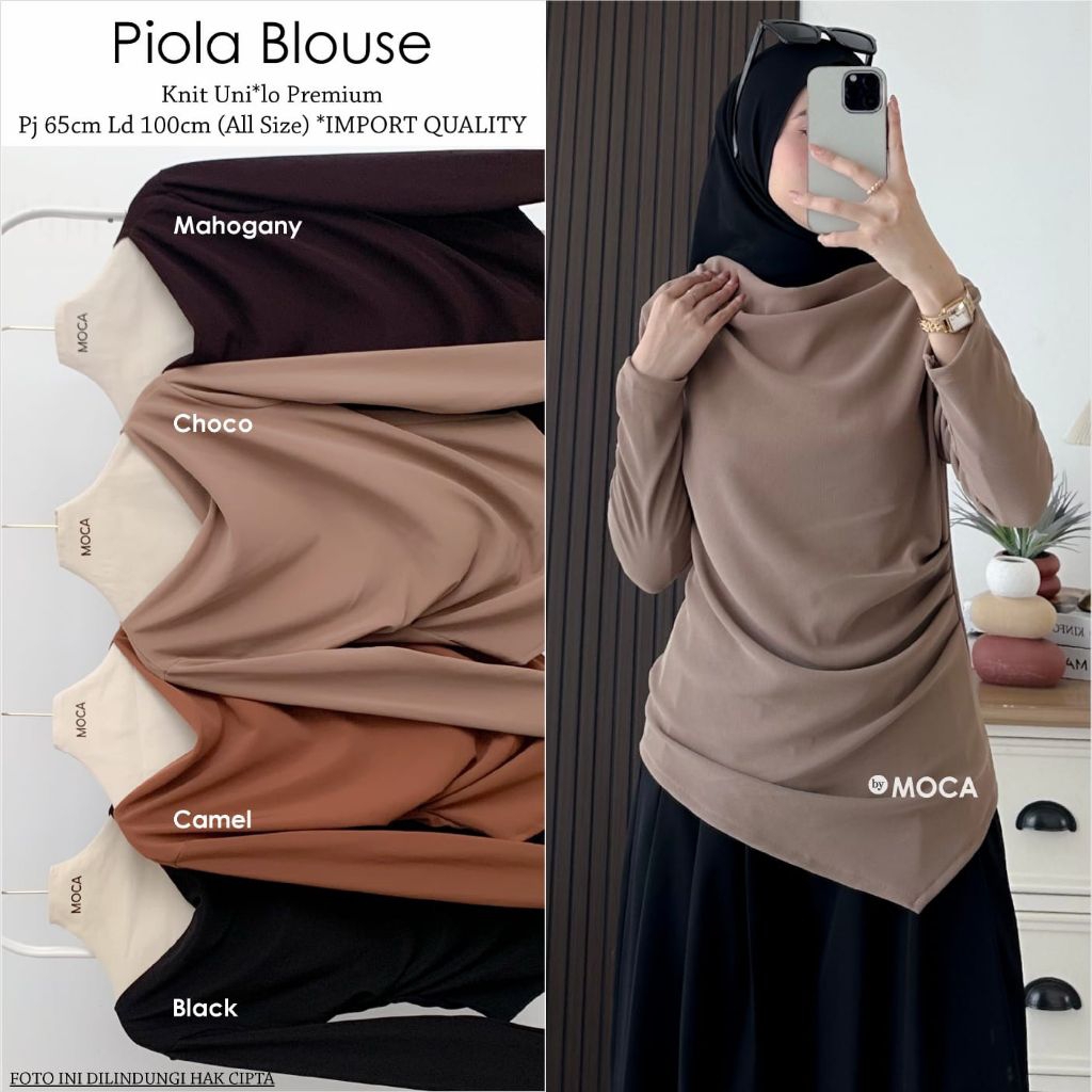 Piola Blouse Oversize Atasan  jumbo Allsize Premium Knit Uniqlo Ori Moca Berlabel