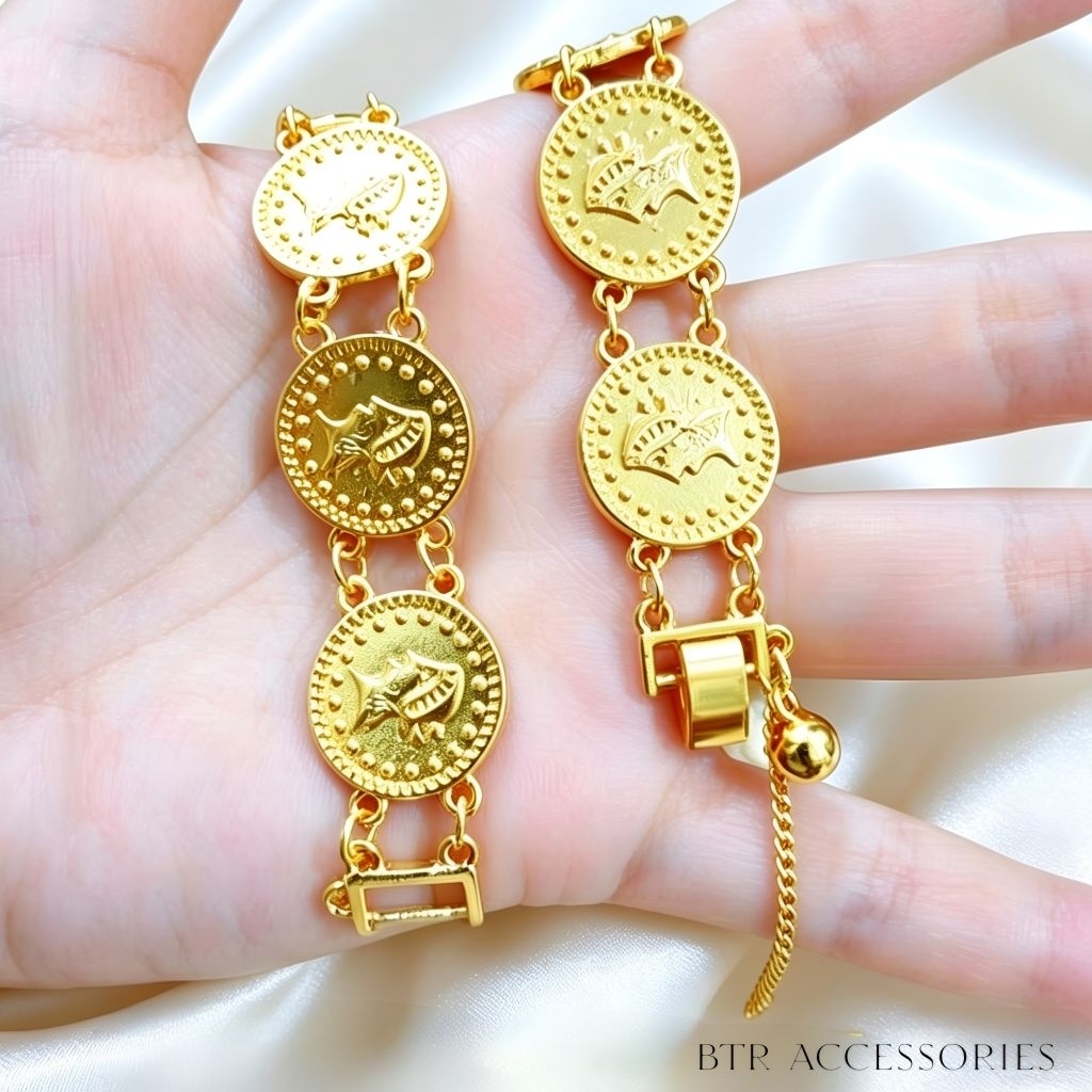 GELANG TANGAN KOIN KUNO UNIK LAPIS EMAS 24K