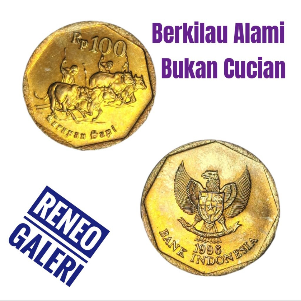Berkilau Koin 100 Rupiah Karapan sapi kuning random tahun random 1991 - 1998 uang kuno original asli