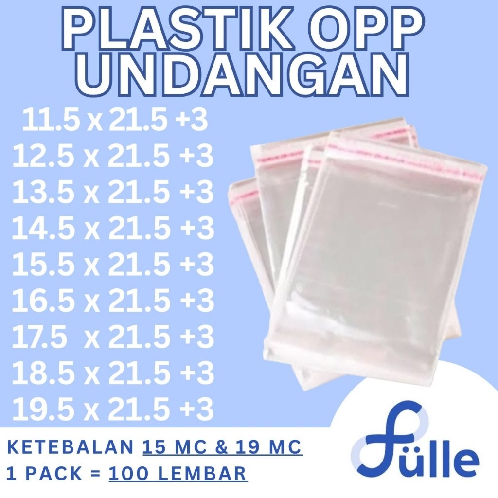 100 LEMBAR PLASTIK OPP UNDANGAN EKONOMIS 11.5X21.5 12.5X21.5 13.5X21.5 14.5X21.5 15.5X21.5 16.5X21.5