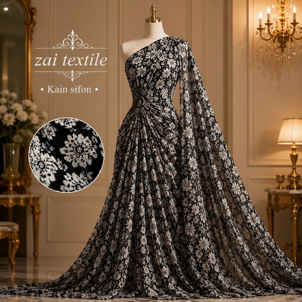 kain sifon motif bunga - kain sifon - kain chiffon motif - kain chiffon