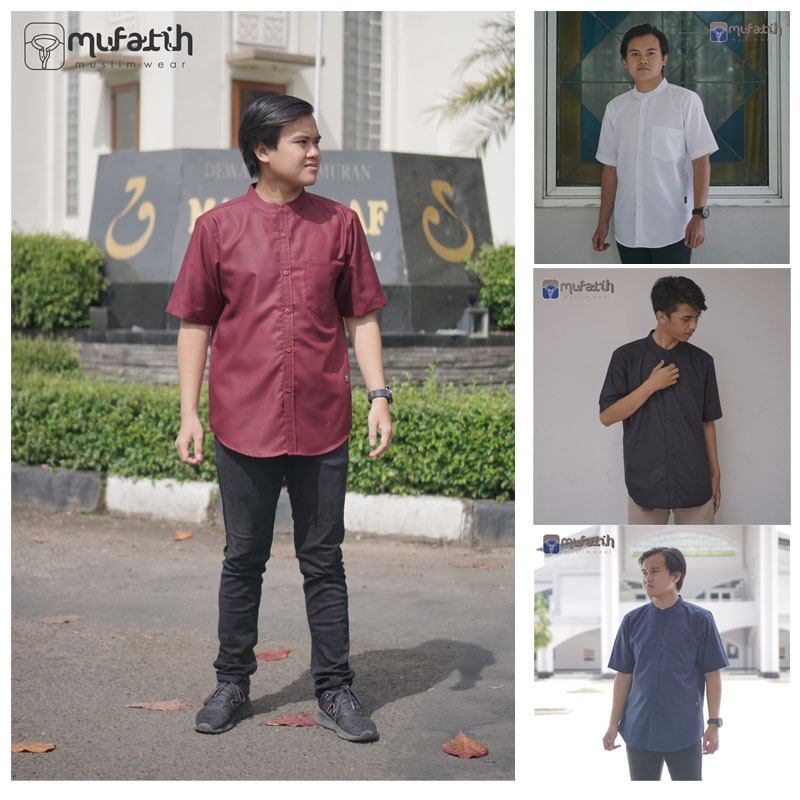 baju koko polos lengan pendek pria kemko koko hizam marun navy hitam
