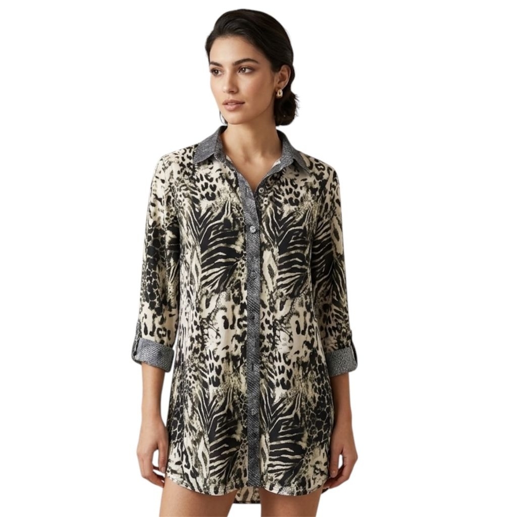 Nygard Roll-Tab Sleeve Snake Print