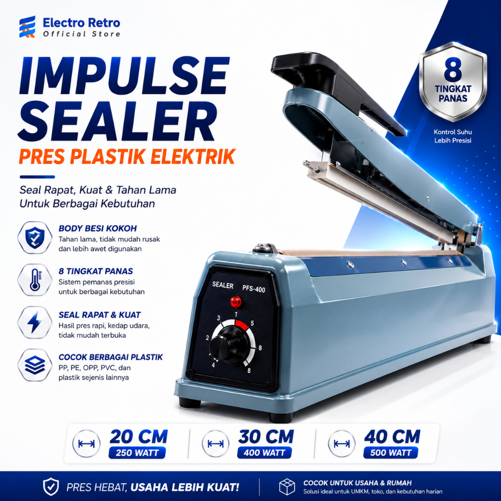 Alat Pres Plastik Makanan 20cm/30cm/40cm Body Besi Mesin Pres Perekat Plastik Makanan Impulse Sealer