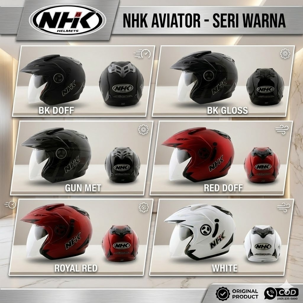 HELM NHK AVIATOR SOLID DOUBLE VISOR ORIGINAL