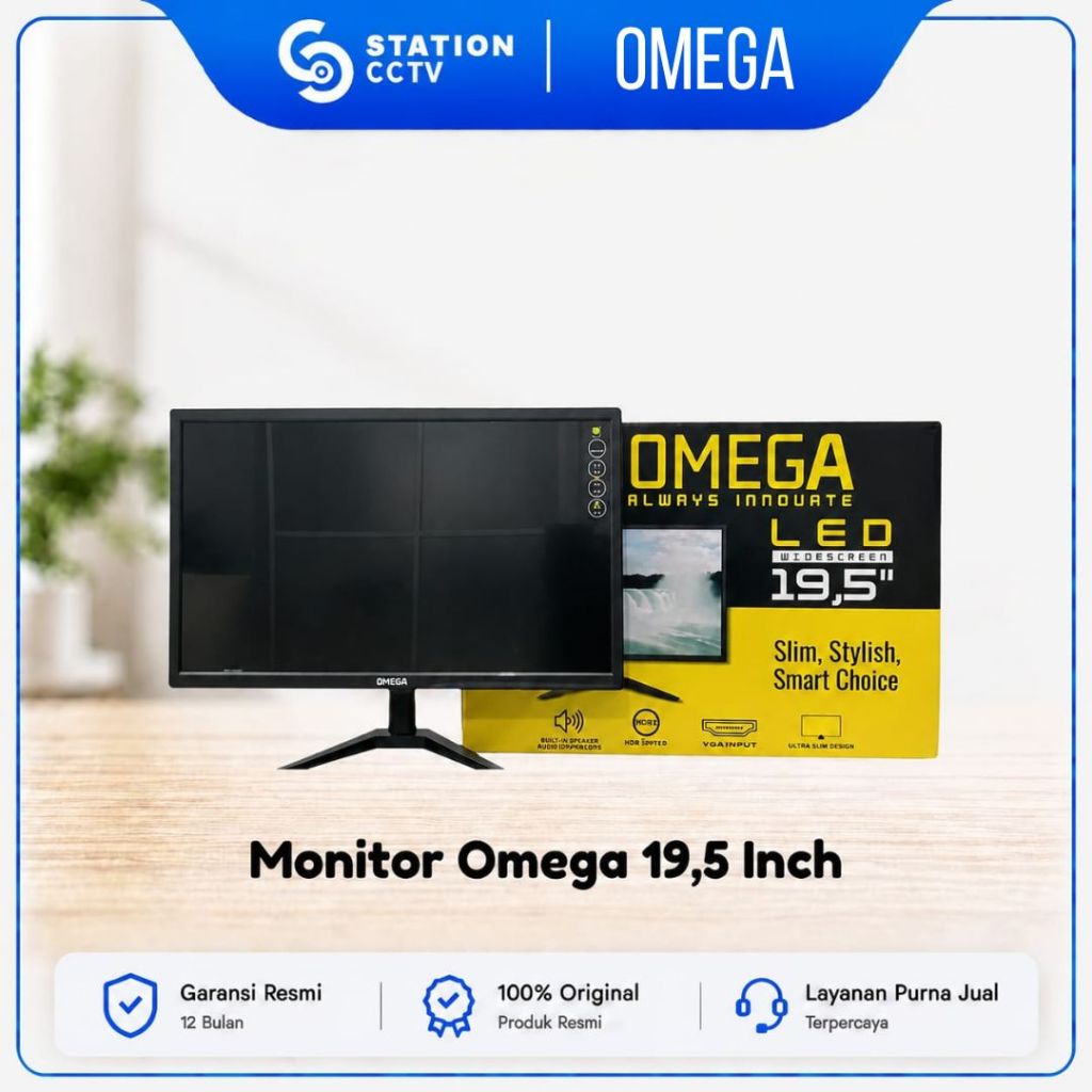 Monitor Omega 19.5 Inch LED HD+ 1600x900 HDMI VGA | Monitor Komputer PC Gaming Kantor CCTV Full HD D