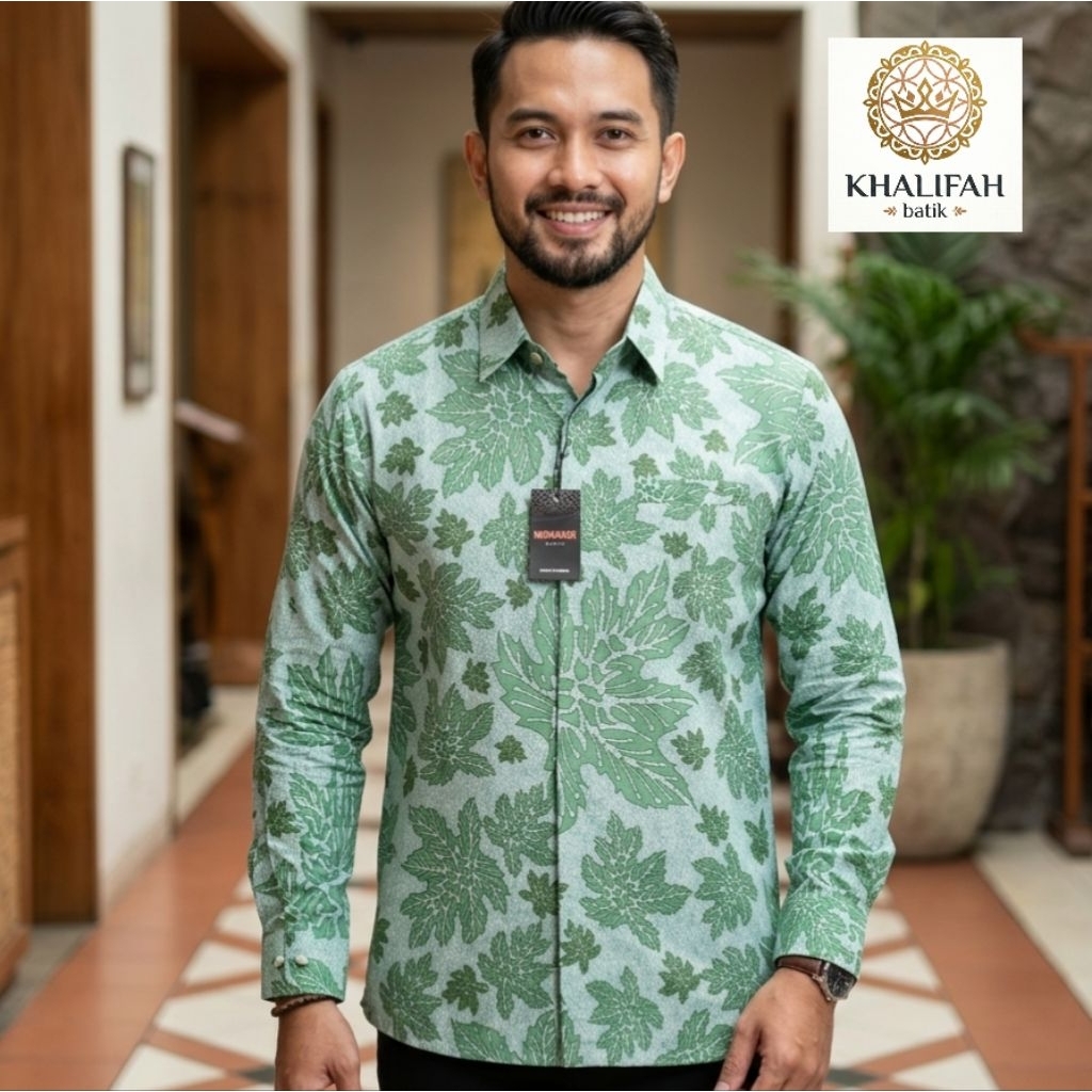 Baju Batik Pria Premium Lengan panjang Warna Hijau Mint Bahan Katun Premium