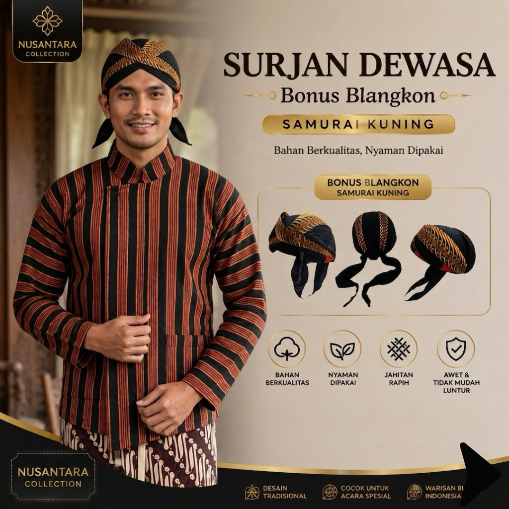 Surjan Lurik Dewasa Bonus Blangkon || Blangkon Jogja || Premium || Berkualitas