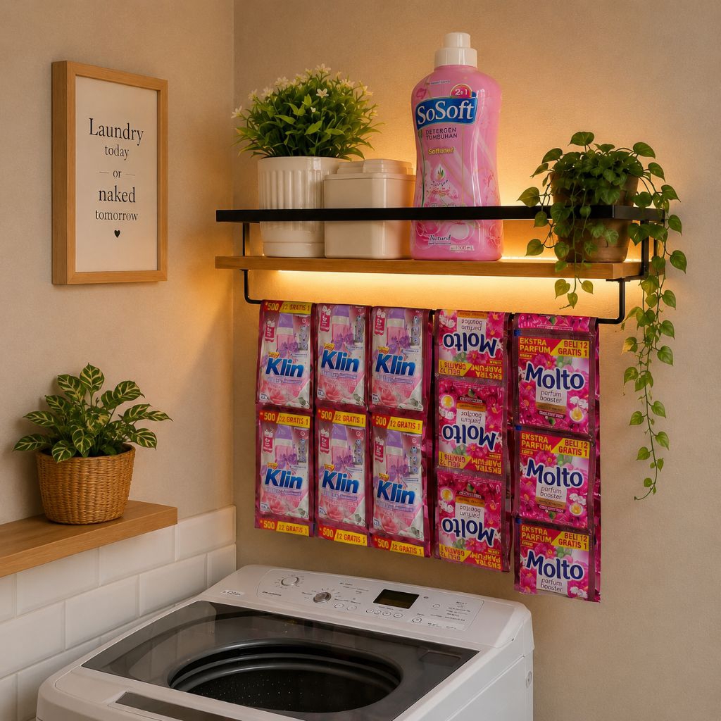 HOT PRODUCT Rak Laundry Gantung Dinding Minimalis Rak Deterjen & Pewangi Multifungsi Besi Kayu