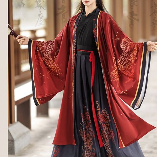 Original Hanfu Men's Hanfu Set Black Printed Xia Cross Collar