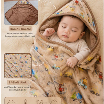 Selimut bayi bahan bludru - selimut bayi topi - 90x90cm