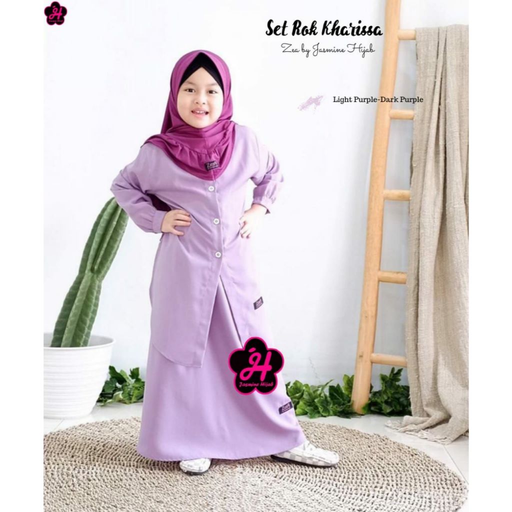 Set Rok Kharissa Anak Perempuan by zea jasmine hijab | Set Khimar Ruffle + Rok Muslimah Anak | Outfi