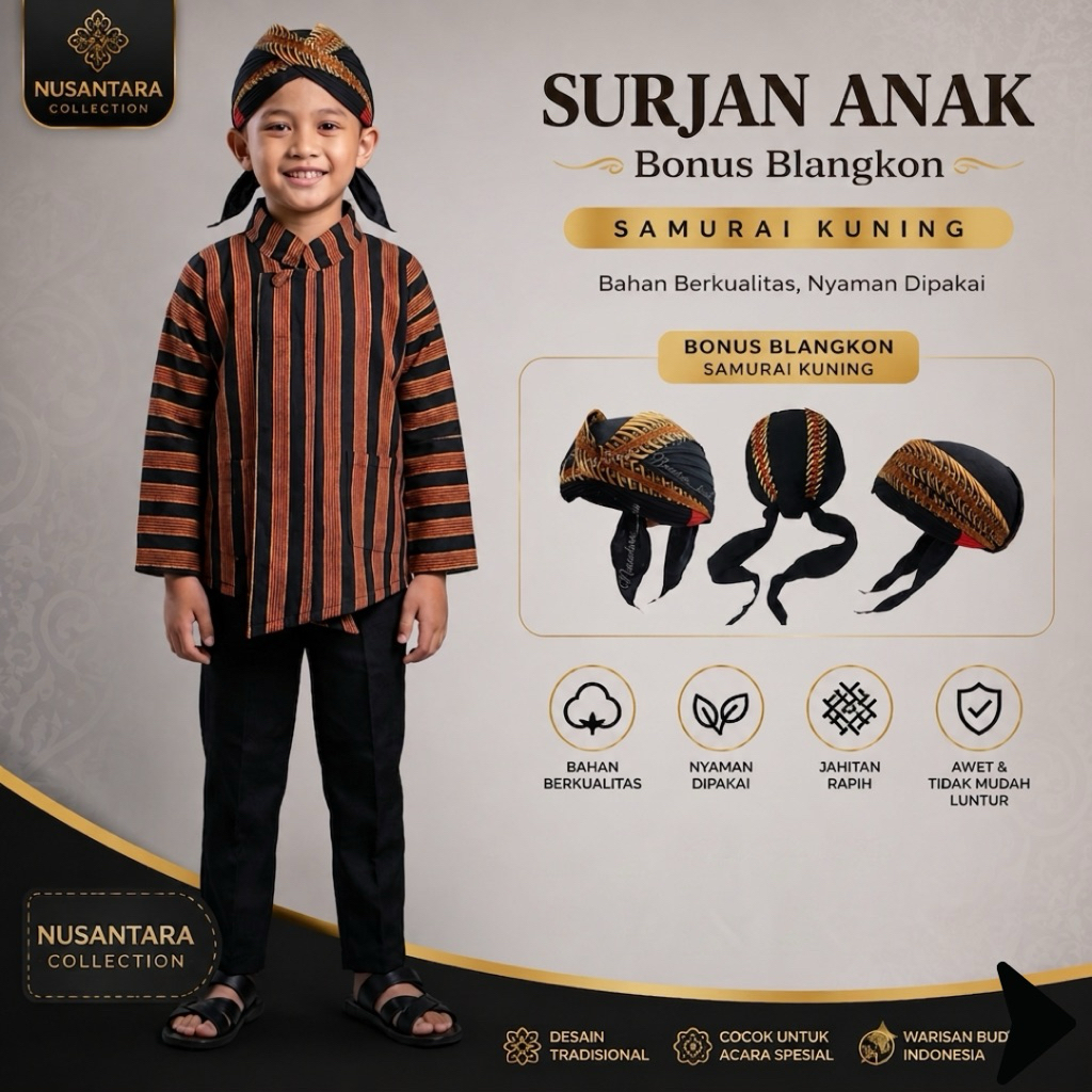 Surjan Anak Bonus Blangkon Jogja || Lurik premium || Nyaman dipakai