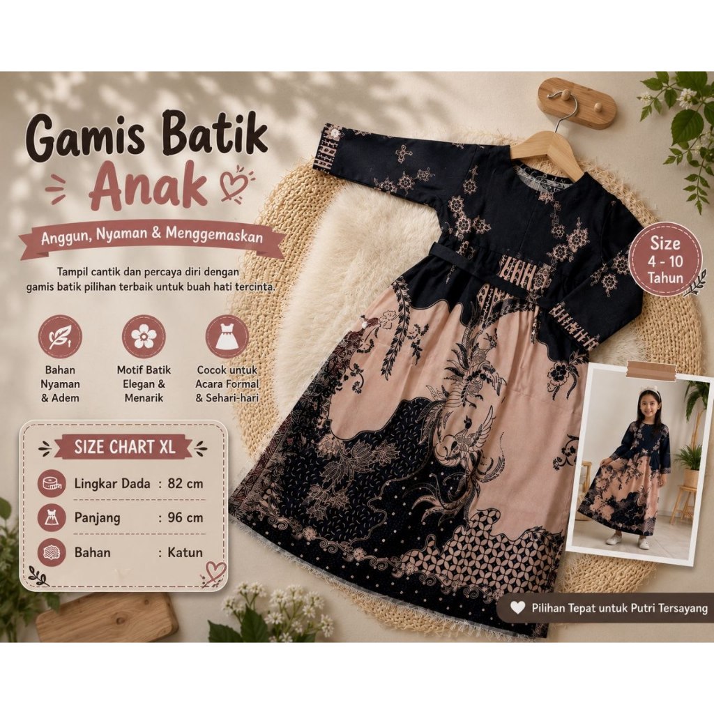 baju batik anak atasan batik anak perempuan baju muslim batik anak dress batik anak motif parang dau