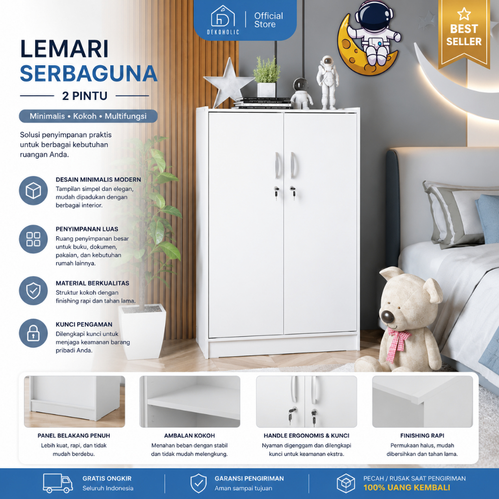 Dekoholic Lemari Pakaian Anak / Lemari Minimalis Kecil 2 Pintu / Lemari Kos / CAMILLE BL