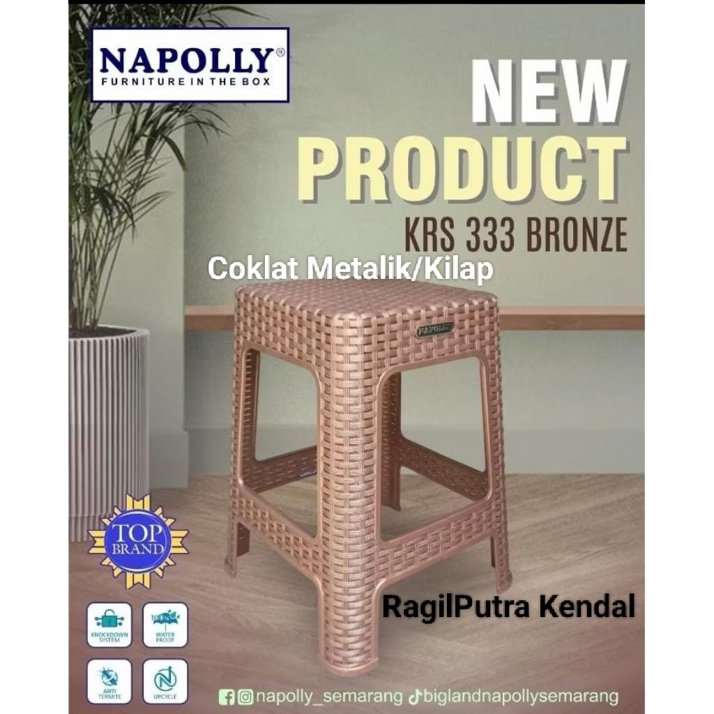 Free Ongkir Kursi Bakso NAPOLLY ANYAM ROTAN PLASTIK Bangku ORI ASLI 100% Hijau Biru Muda Tosca Merah