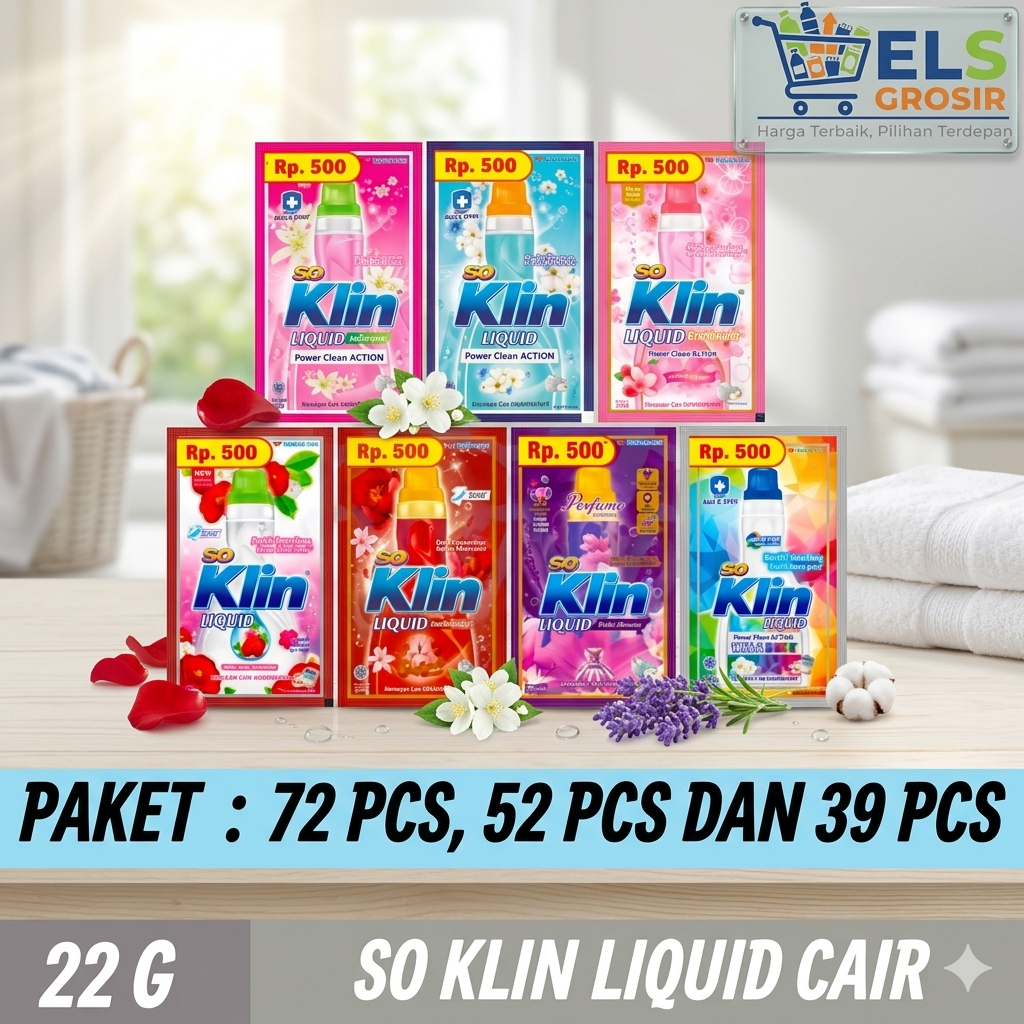 Soklin Detergent Cair 500 Paket Hemat 72 Pcs 52 Pcs Dan 39 Pcs Anti Noda