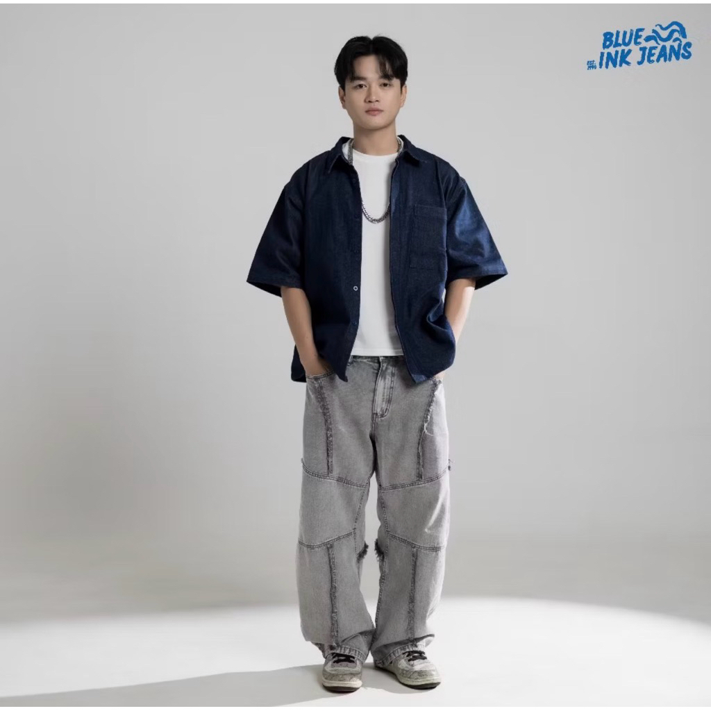 Bridge Jeans - Celana Jeans Pria Wide Leg Oversize Korean Style