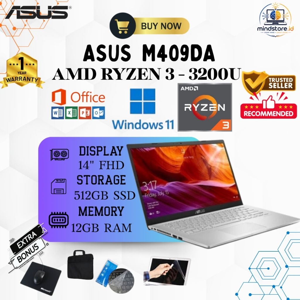 ASUS M409DA ( AMD RYZEN 3 - 3200U ) RAM 12GB SSD 512GB | 14" FULL HD  WINDOWS 11 + OFFICE