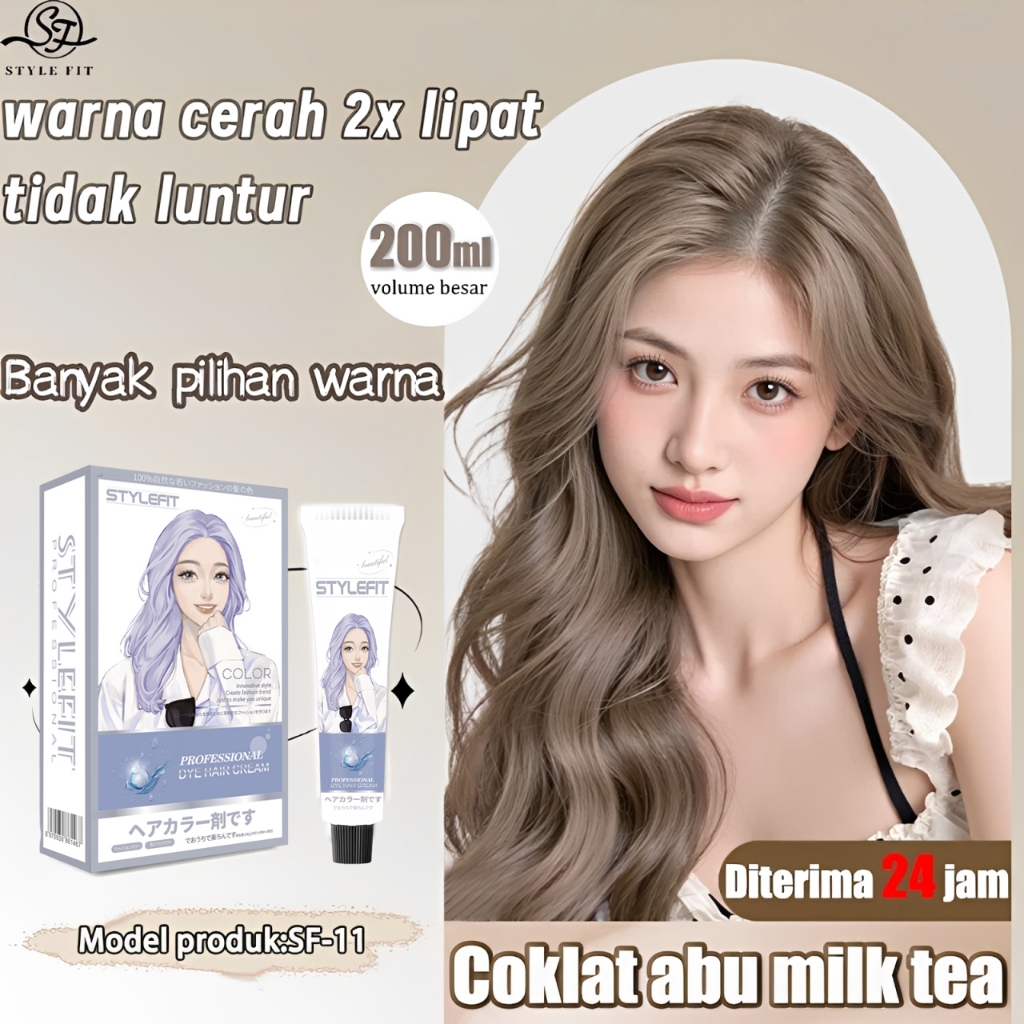[Tidak merusak rambut] Cat rambut teh susu Coklat muda 200ML warna sesuai(cat rambut bleaching,cat r