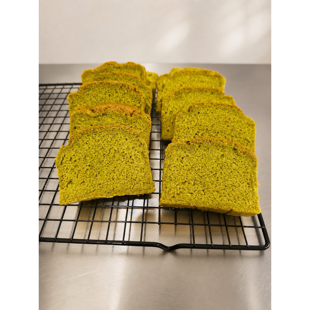 Slice Gluten free Sugar free Pandan Chiffon Cake kue