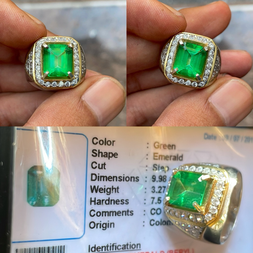 Natural zamrud kolombia ring perak