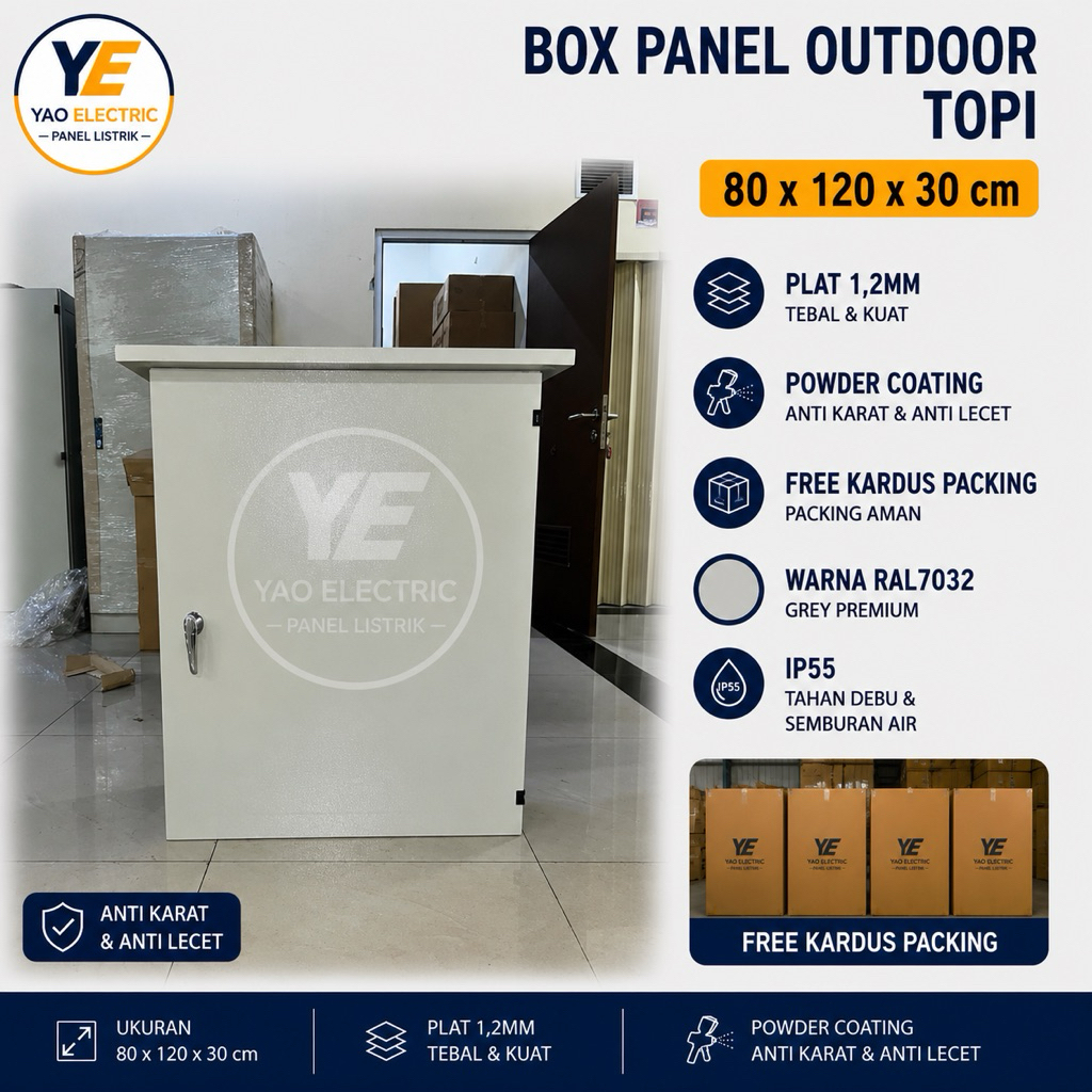 YAO Electric BOX PANEL OUTDOOR TOPI 80x120x30 TEBAL 1.2MM BERKUALITAS BAGUS FINISHING RAPIH CUTTINGA