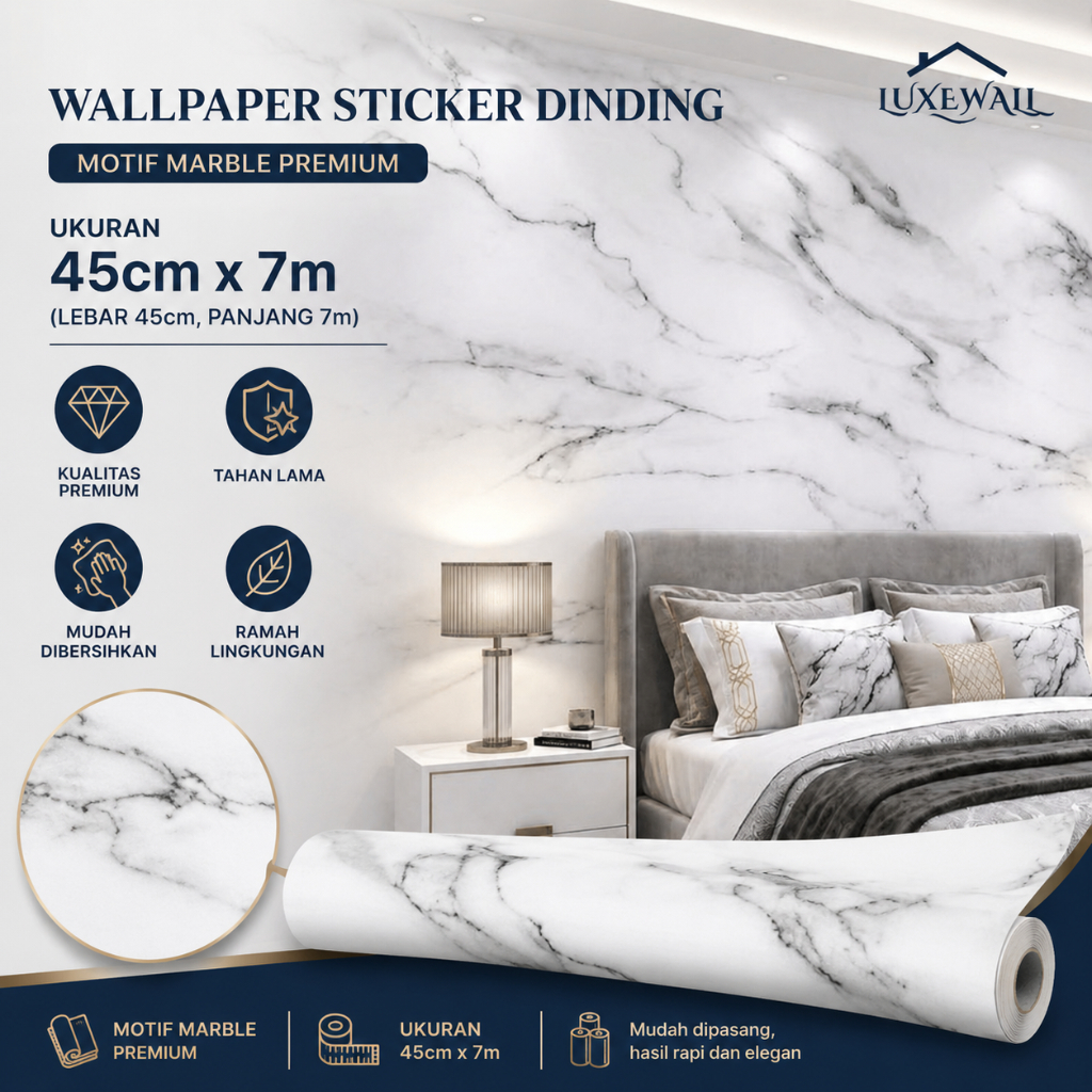 LUXEWALL Wallpaper Dinding VPC Premium Motif Putih Marble