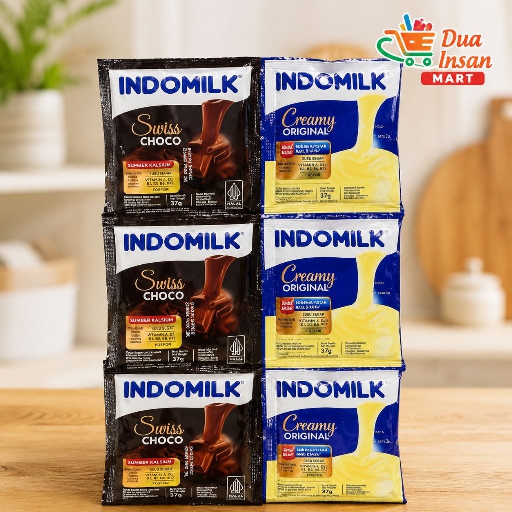 Indomilk Susu Bubuk Sachet 37g Original | Swiss Choco & Creamy Original | Susu Instan Praktis | Dua 