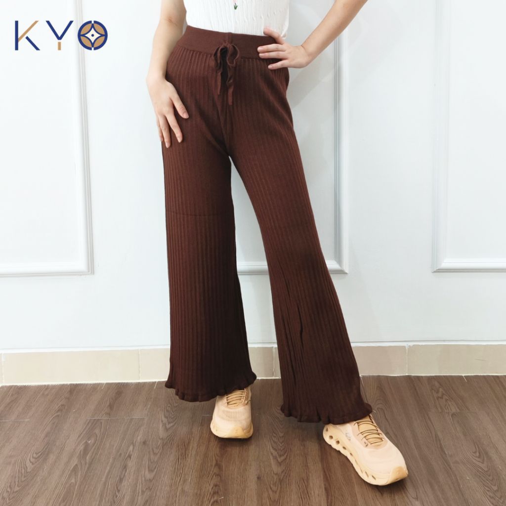 Kyobatik_ Celana Panjang Kulot Rajut Wanita Bagian Bawah Lipat Kriwil |  Women Knitted Cullote Long 
