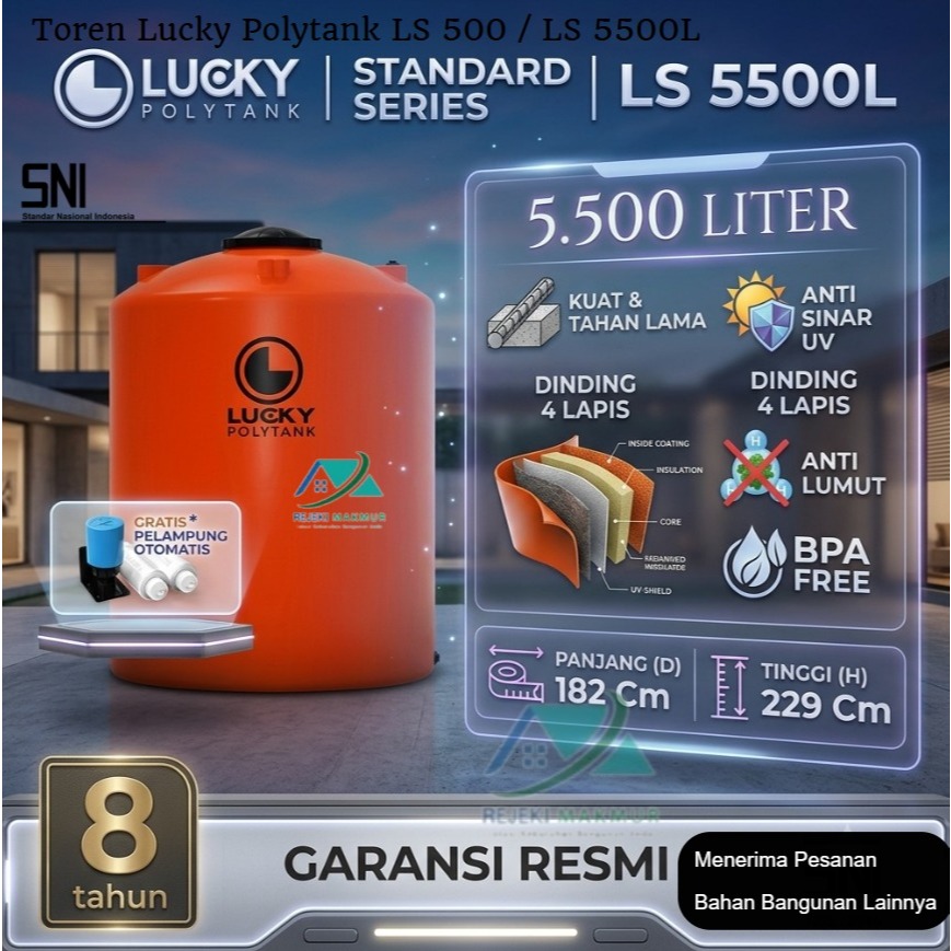 Toren Lucky Polytank LS 500 | Lucky Polytank Toren Air 5000 Liter LS 500