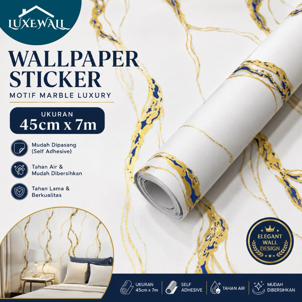 Wallpaper Sticker Dinding Motif Granit Putih Gold