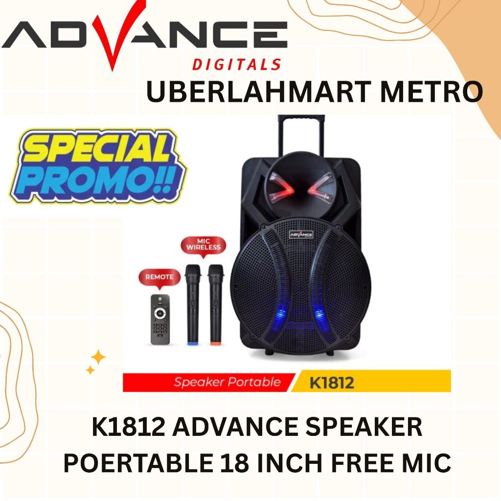 ADVANCE K1812 SPEAKER PORTABEL 18 INCH FREE MIC WEARLESS