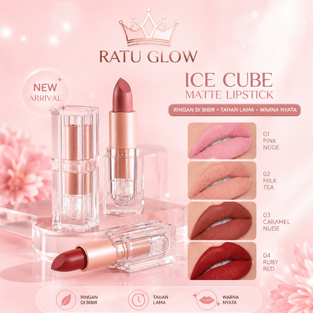 RG HANDAIYAN Lipstik Matte Kubus Transparan Tahan Nude Natural
