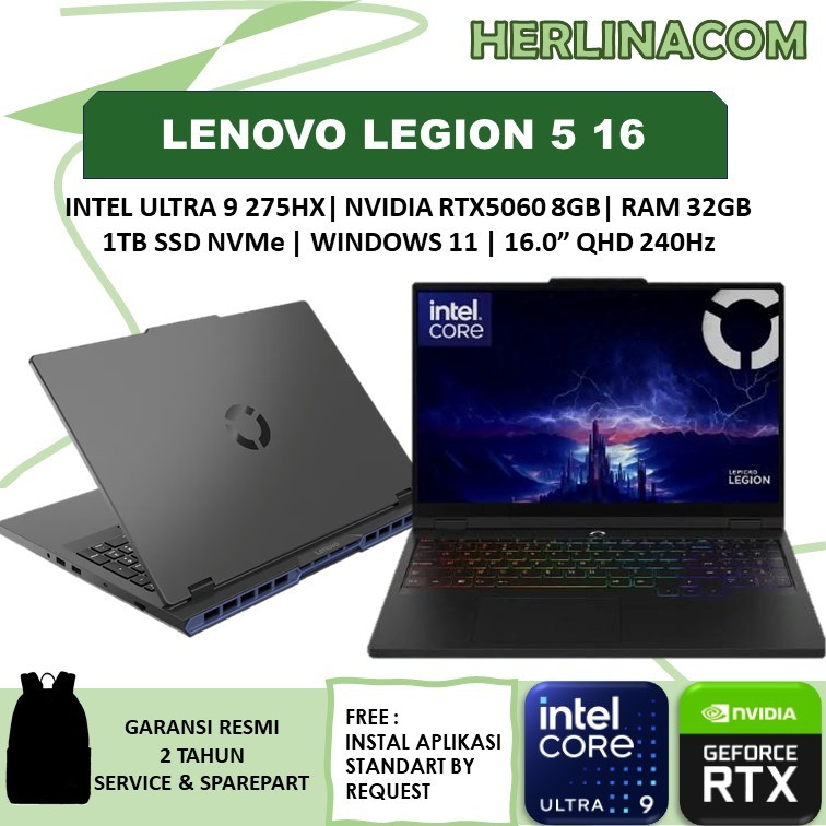 Laptop Gaming Legion 5 16 Ultra 9 275HX RTX5060 8GB | 32GB 1TB