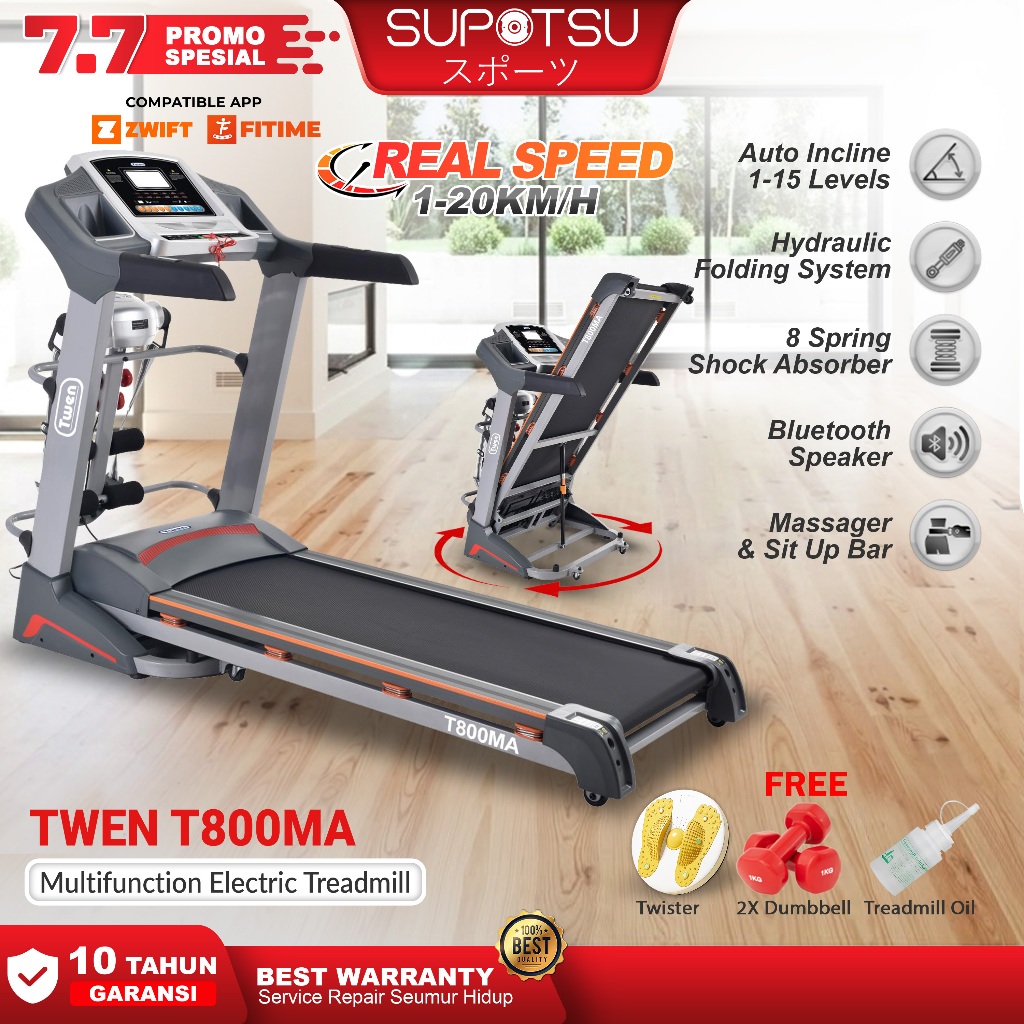 Twen T-800 Treadmill Elektrik Multifungsi - Alat Fitness Rumah