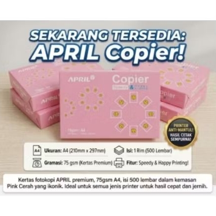 Kertas HVS A4 75 GSM April - 1 Dus Isi 5 Rim, Putih Polos, Ideal untuk Fotocopy