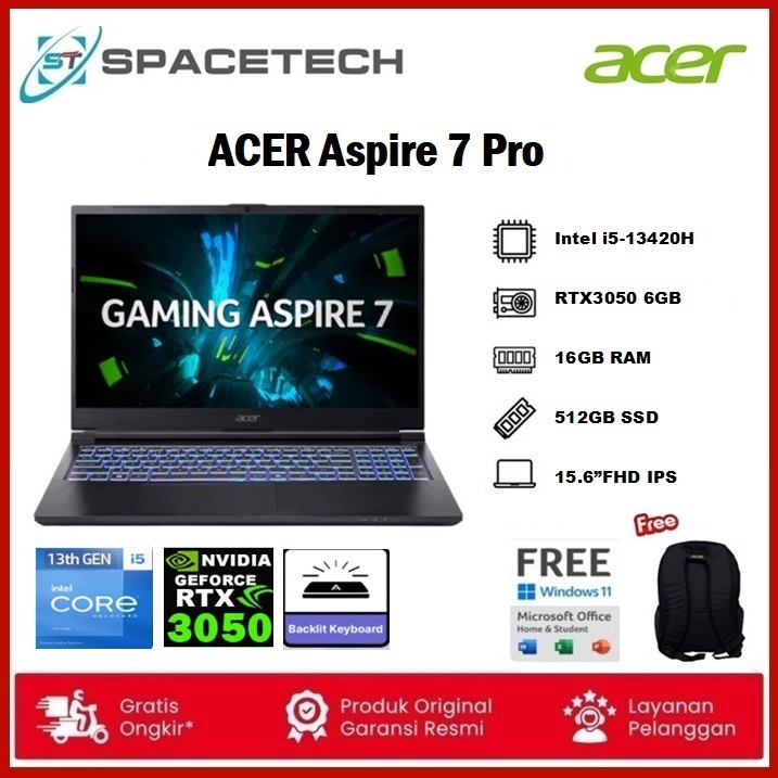 ACER Aspire 7 PRO A715 i5 13420H RTX3050 512GB 15.6"FHD IPS Win11 OHS