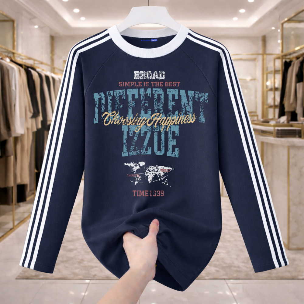 Korean Street Kaos Lengan Panjang Tiga Garis Korean Premium 100% Katun | different izzue Style Pria 