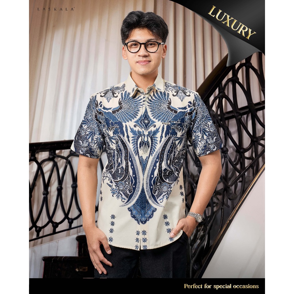 Laskala Batik Premium Wiruta Kemeja Batik Pria Slimfit Lengan Pendek
