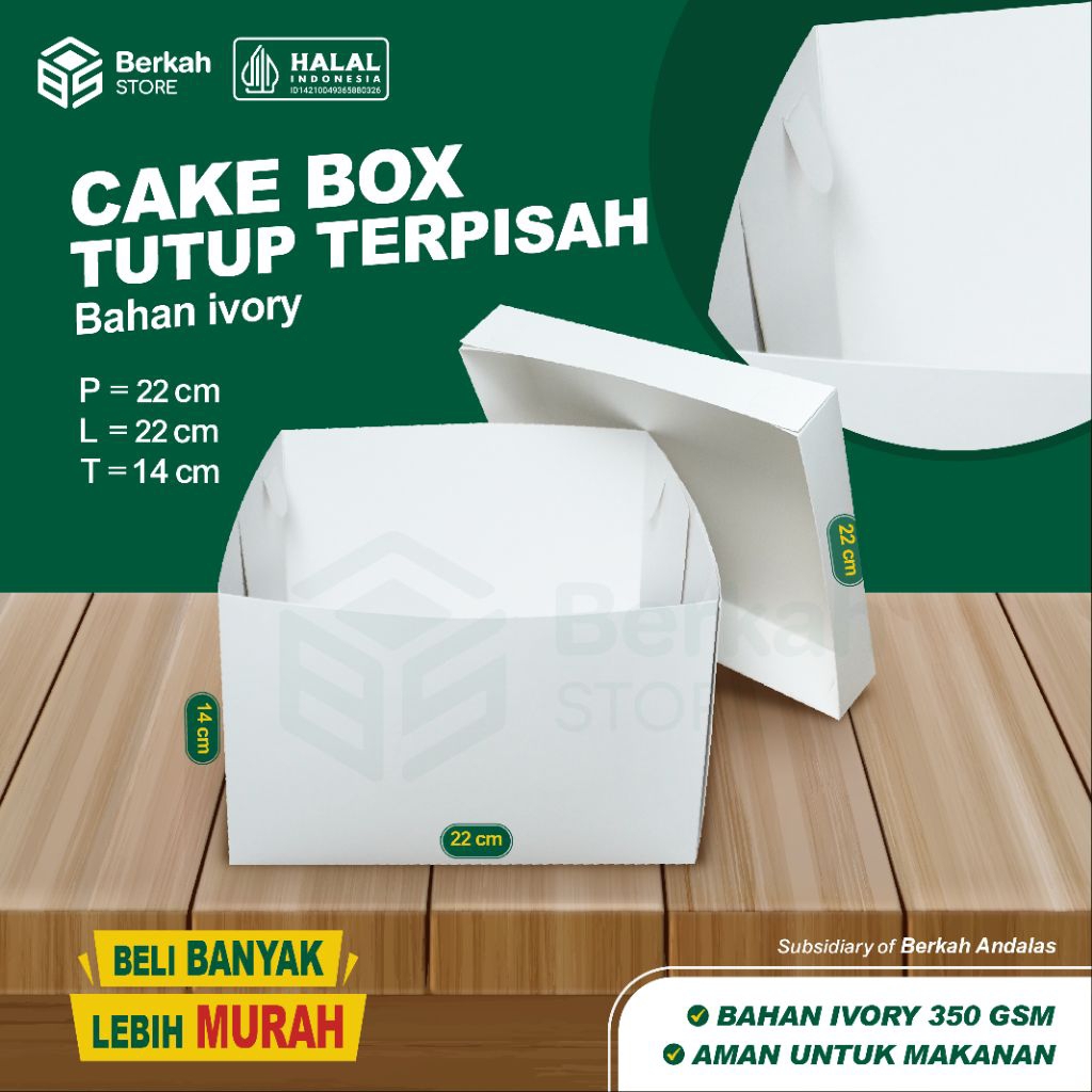 BOX CAKE , BOX CAKE 22X22X14 , IVORY , BOX CAKE TUTUP TERPISAH,BOX KUE ULANG TAHUN,