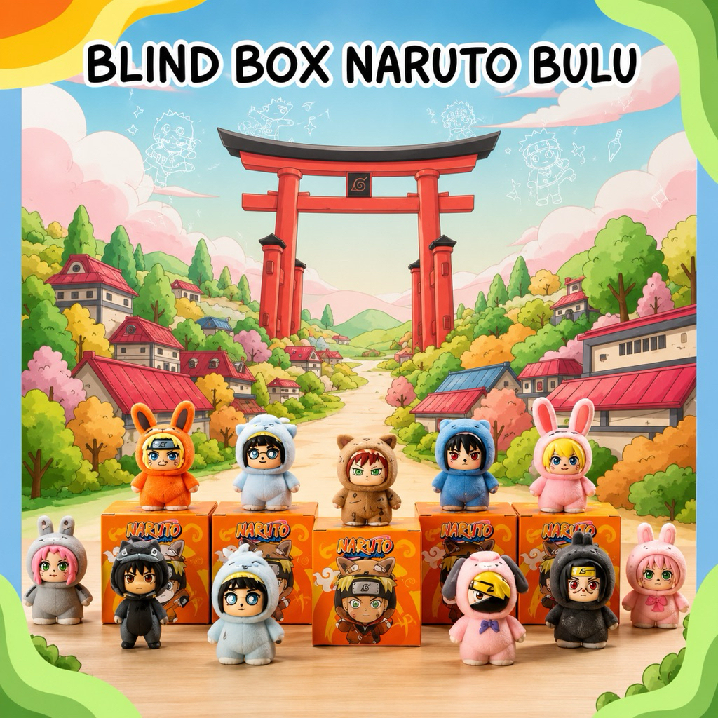 Mainan Blind Box Naruto Bulu Mini Figure Anime Lucu Koleksi Random Box / Blind Box Anime Naruto Bulu