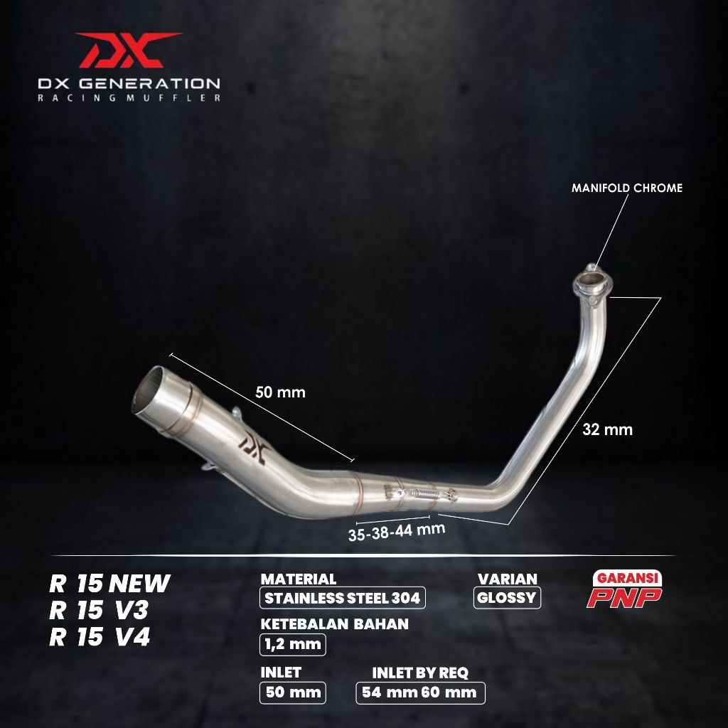 Pipa Header Stainless DX Generation Racing Yamaha R15v3 R15v4 R15M dan MT15