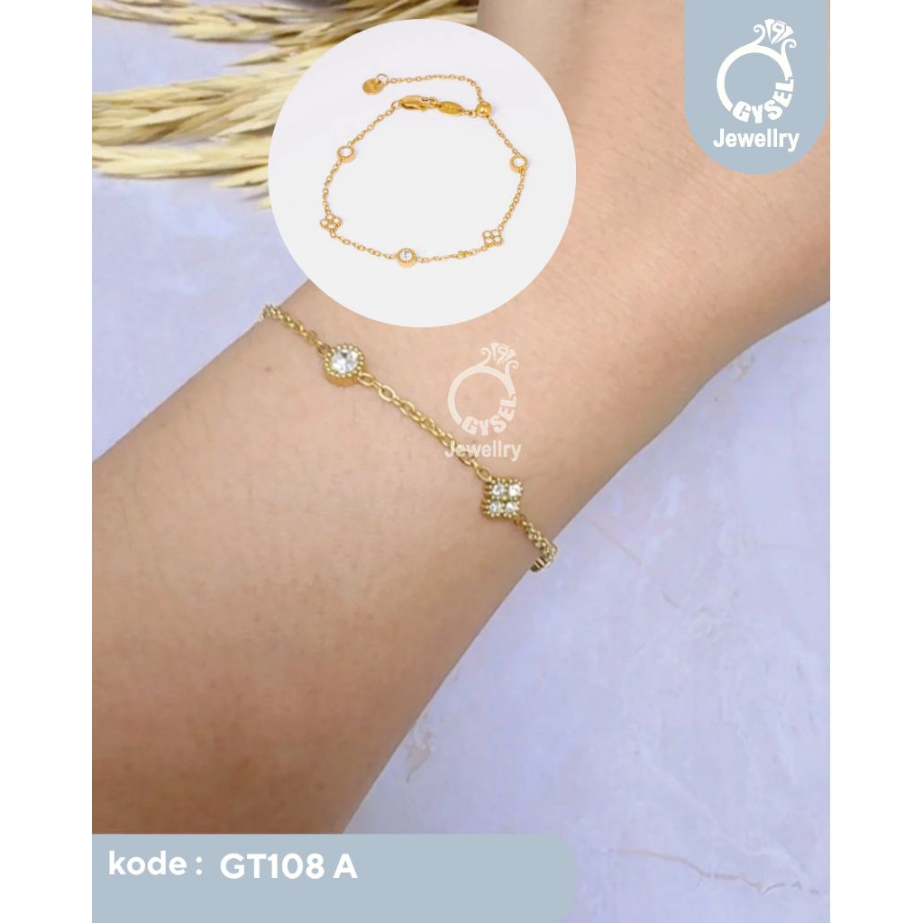 GT108 A - Gelang Serut Bunga Mata Gold