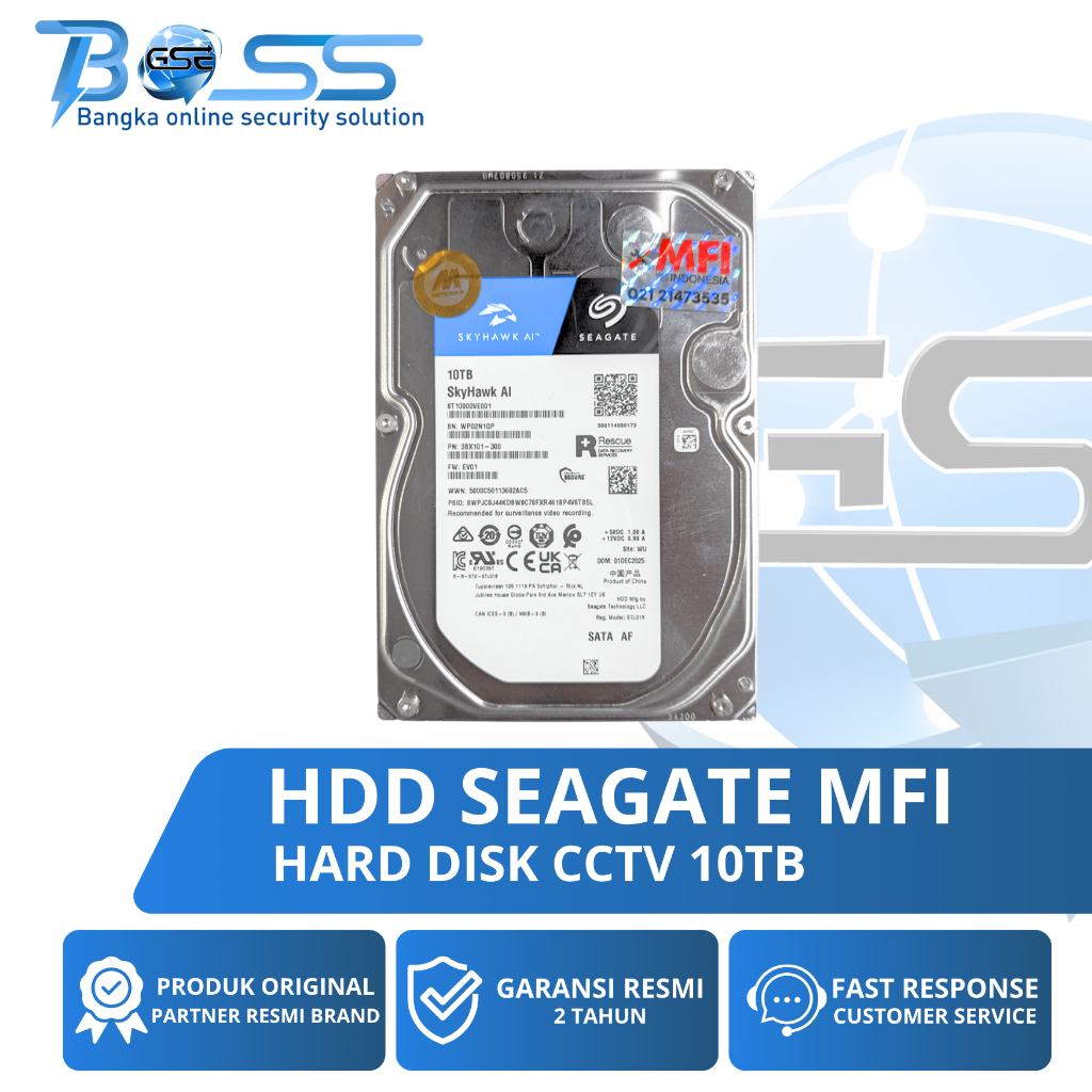 HARDDISK/HDD SEAGATE SJYHAWK CCTV 10TB MFI