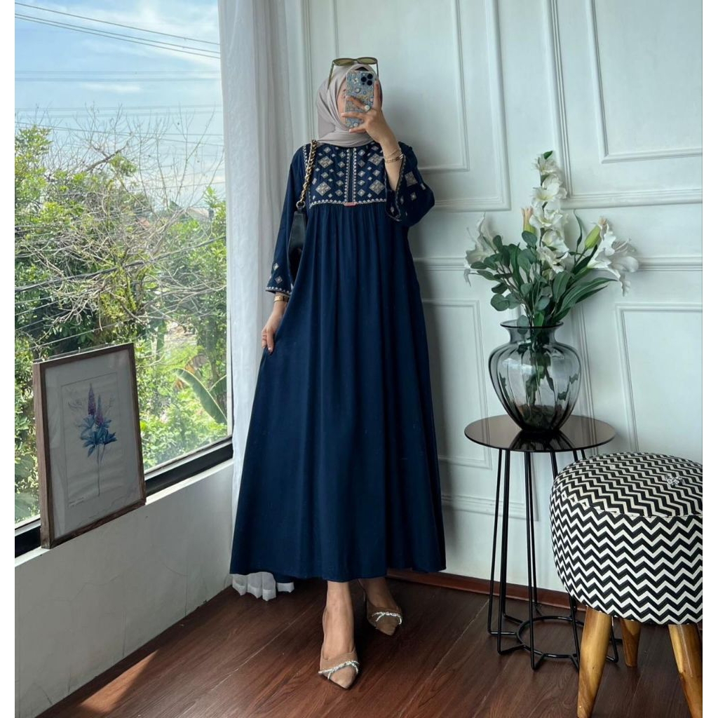 MAKAYLA MIDI DRESS BORDIR BY. ELFASA // MIDI BORDIR TERLARIS // MIDI BORDIR BARU // MIDI TWILL TERLA