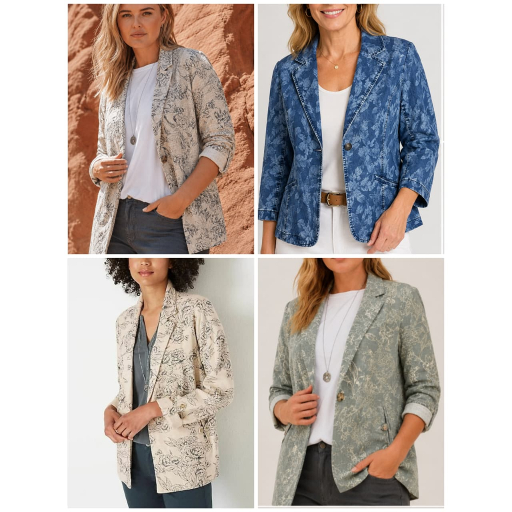 Blazer J.Jill Desert Blooms and Collab Christian Siriano Denim Blazer