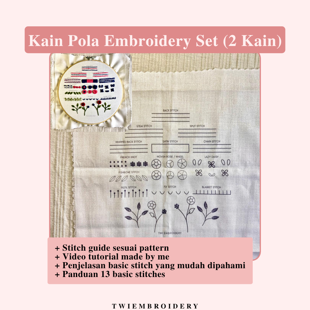 Beginner Embroidery Pattern Set | Kain Pola Sulam Pemula
