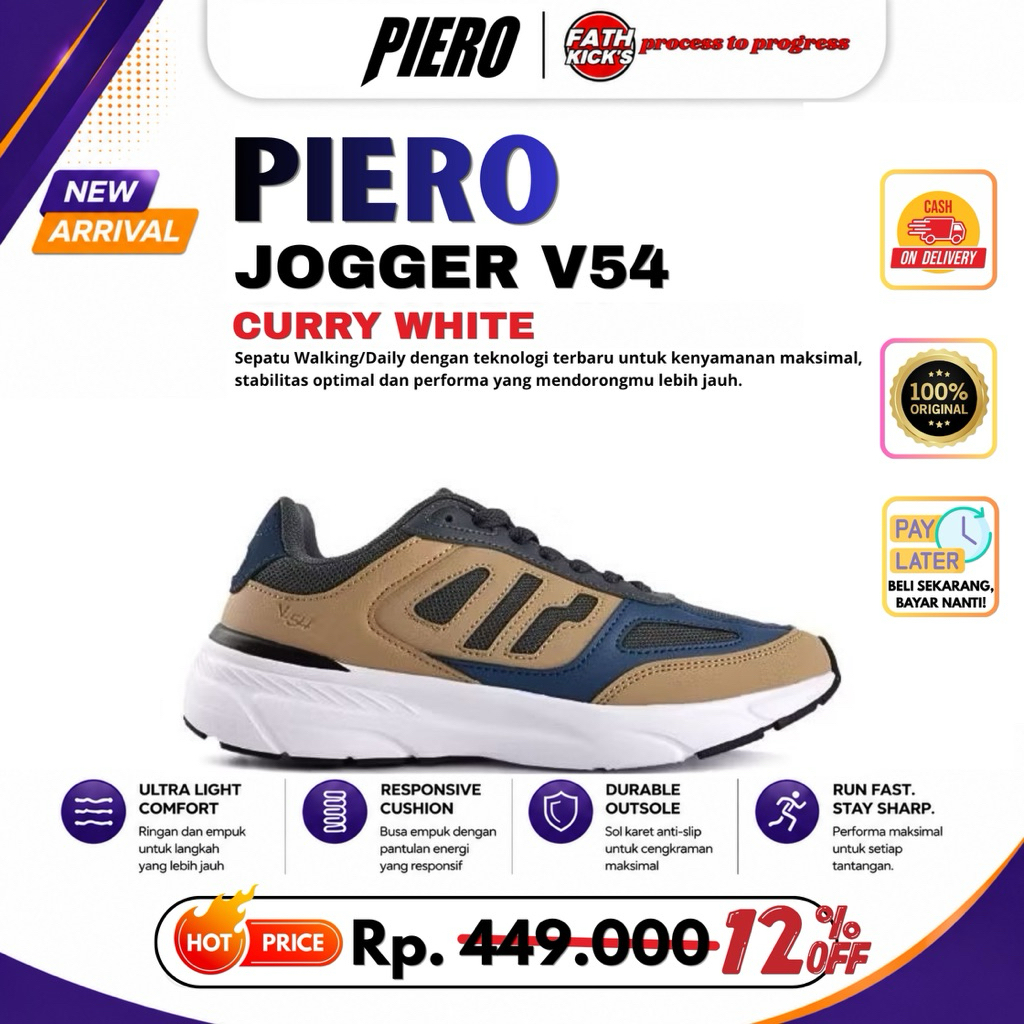 Sepatu Piero Original - Joger V-54 Navy | Cloud Grey | Curry White | Sepatu Unisex