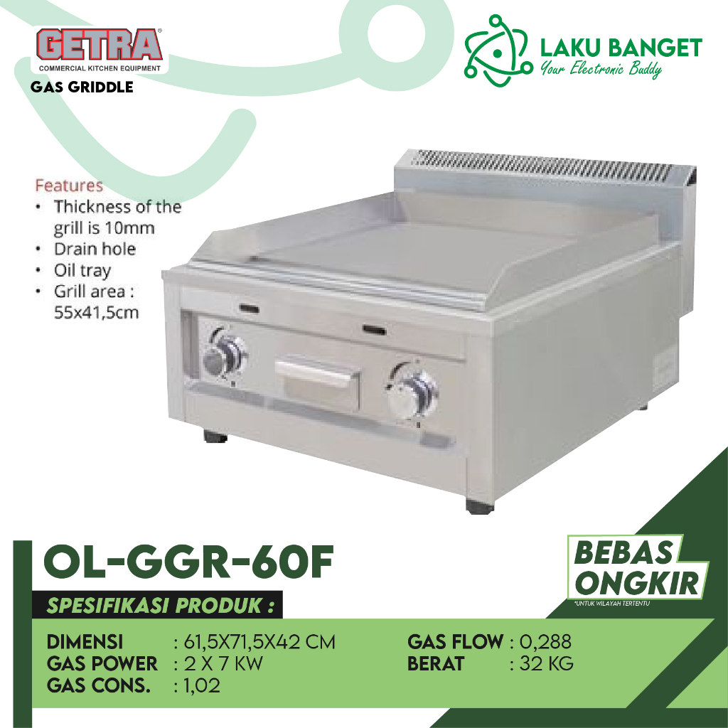S/S Full Flat Gas Griddle GETRA OL-GGR-60F / Kompor Gas Griddle GETRA OL GGR 60F Garansi Resmi